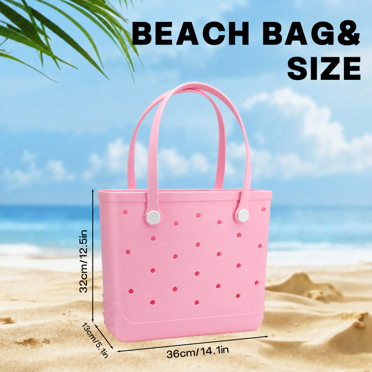 Waterproof Hexagon Mesh Beach Bag - Large Capacity Travel Storage Tote for Swimwear Towel Sunglasses - Pink Medium 37x32x13cm - Image 6