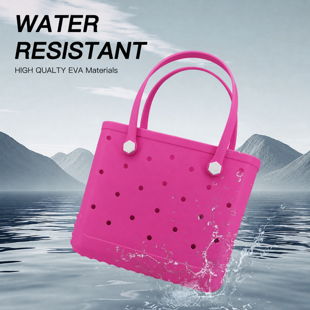 Waterproof Hexagon Mesh Beach Bag - Large Capacity Travel Storage Tote for Swimwear Towel Sunglasses - Rose Red Medium 37x32x13cm - Image 3