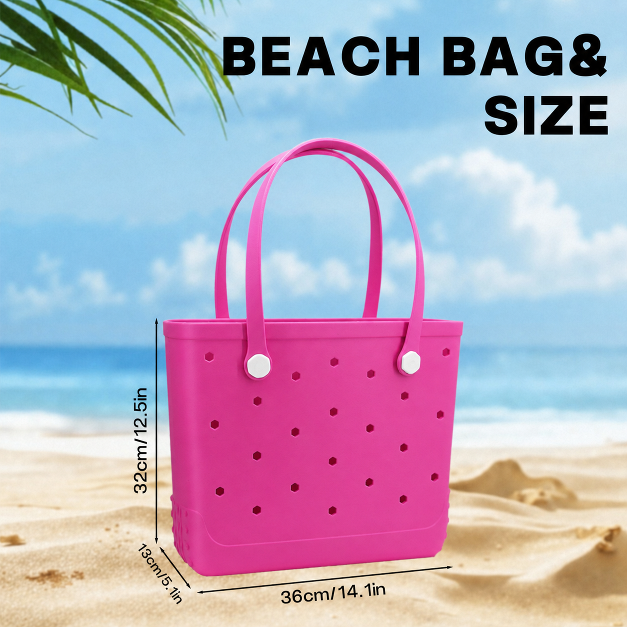Waterproof Hexagon Mesh Beach Bag - Large Capacity Travel Storage Tote for Swimwear Towel Sunglasses - Rose Red Medium 37x32x13cm - Image 6
