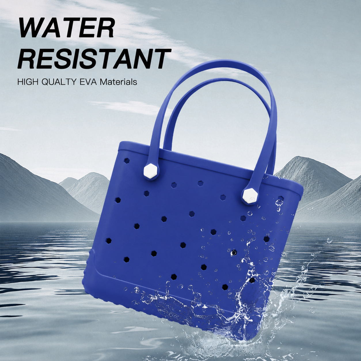 Waterproof Hexagon Mesh Beach Bag - Large Capacity Travel Storage Tote for Swimwear Towel Sunglasses - Royal Blue Medium 37x32x13cm - Image 3