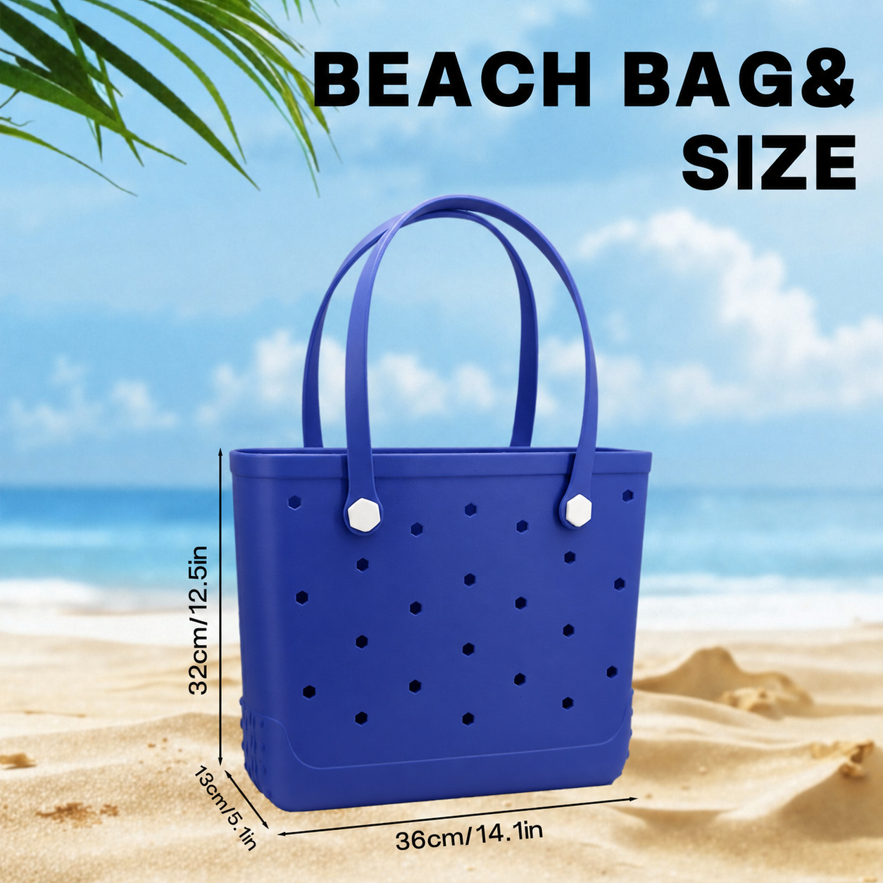 Waterproof Hexagon Mesh Beach Bag - Large Capacity Travel Storage Tote for Swimwear Towel Sunglasses - Royal Blue Medium 37x32x13cm - Image 5