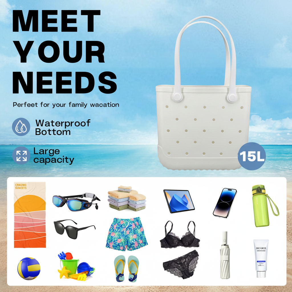 Waterproof Hexagon Mesh Beach Bag - Large Capacity Travel Storage Tote for Swimwear Towel Sunglasses - White Medium 37x32x13cm - Image 4