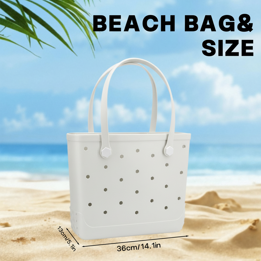 Waterproof Hexagon Mesh Beach Bag - Large Capacity Travel Storage Tote for Swimwear Towel Sunglasses - White Medium 37x32x13cm - Image 6