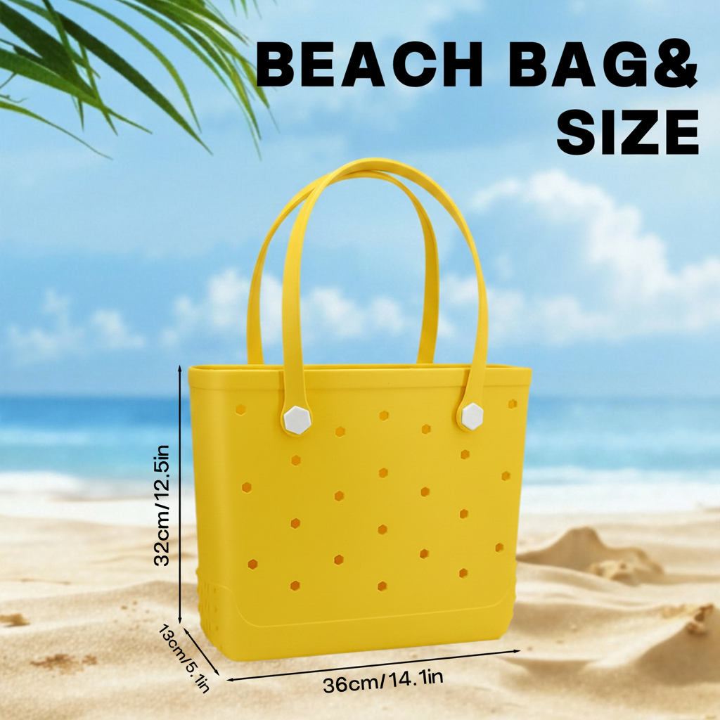 Waterproof Hexagon Mesh Beach Bag - Large Capacity Travel Storage Tote for Swimwear Towel Sunglasses - Yellow Medium 37x32x13cm - Image 5