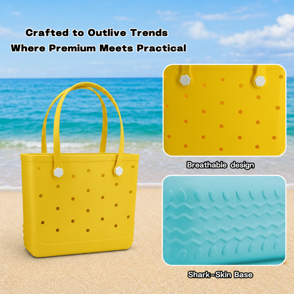 Waterproof Hexagon Mesh Beach Bag - Large Capacity Travel Storage Tote for Swimwear Towel Sunglasses - Yellow Medium 37x32x13cm - Image 8