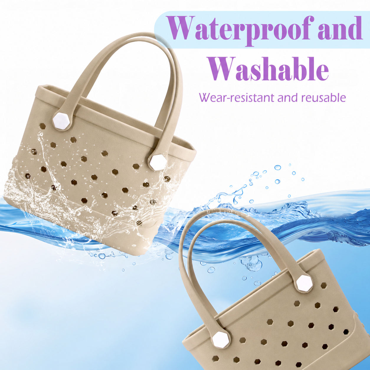 Waterproof Hexagon Mesh Beach Bag - Large Capacity Travel Storage Tote for Swimwear Towel Sunglasses - Apricot Small 28x21x11cm - Image 2