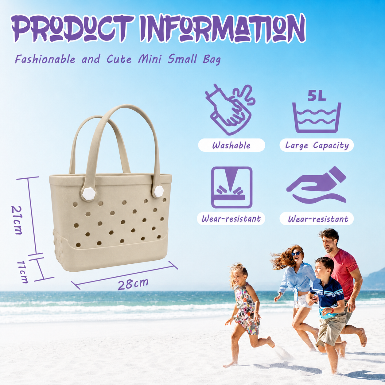 Waterproof Hexagon Mesh Beach Bag - Large Capacity Travel Storage Tote for Swimwear Towel Sunglasses - Apricot Small 28x21x11cm - Image 6