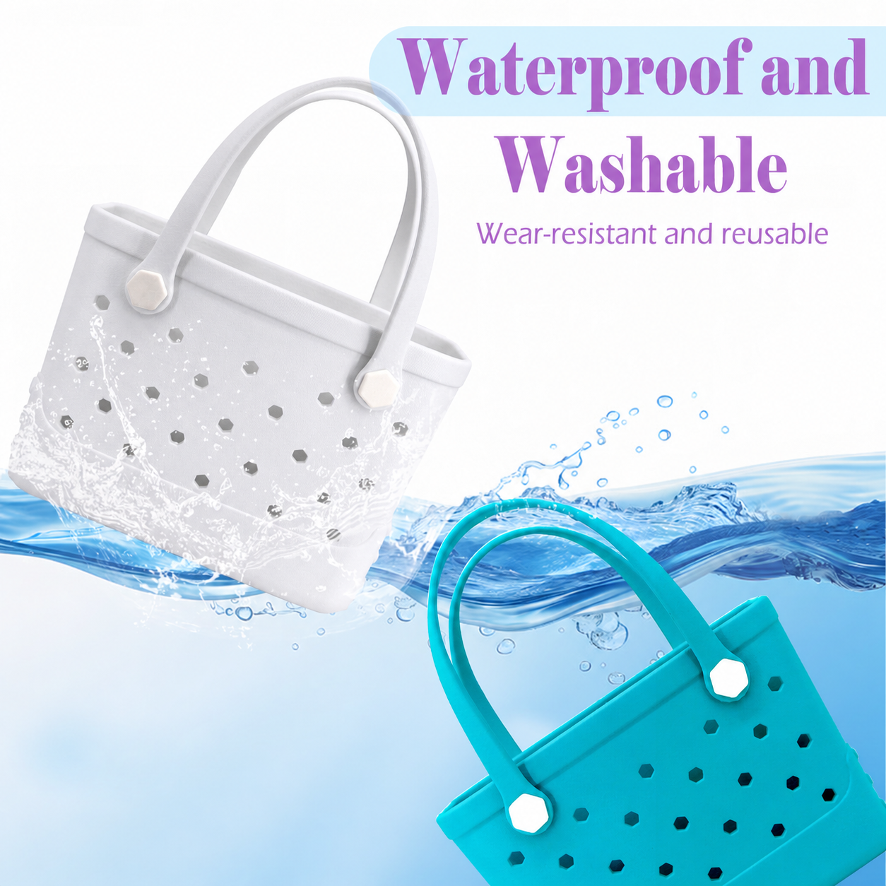Waterproof Hexagon Mesh Beach Bag - Large Capacity Travel Storage Tote for Swimwear Towel Sunglasses - Lake Blue Small 28x21x11cm - Image 2