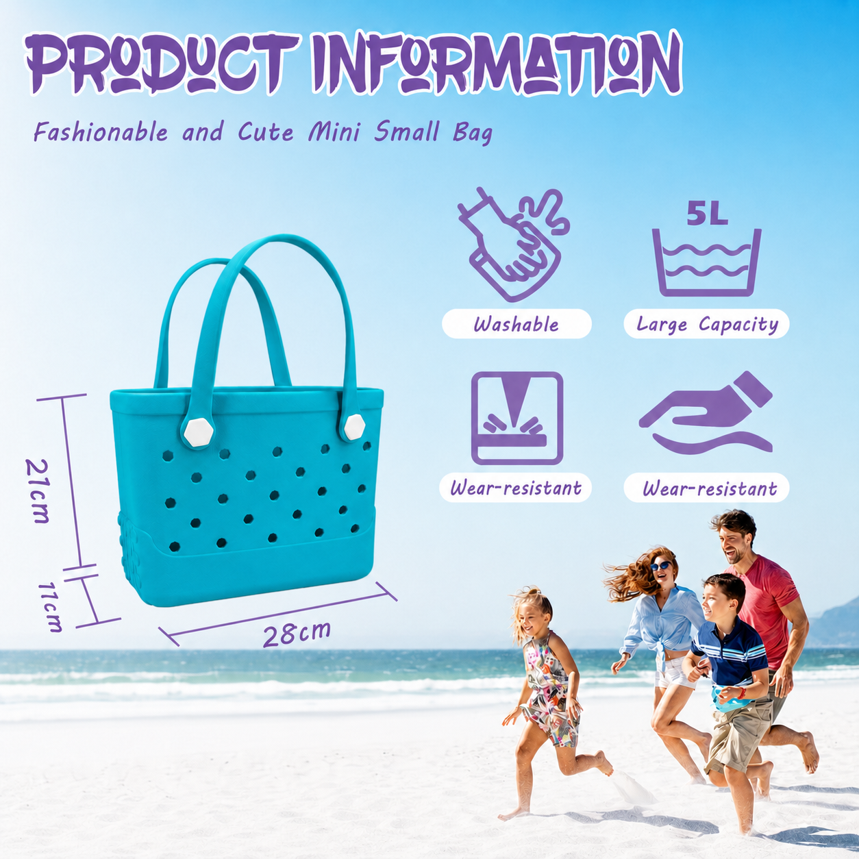 Waterproof Hexagon Mesh Beach Bag - Large Capacity Travel Storage Tote for Swimwear Towel Sunglasses - Lake Blue Small 28x21x11cm - Image 6