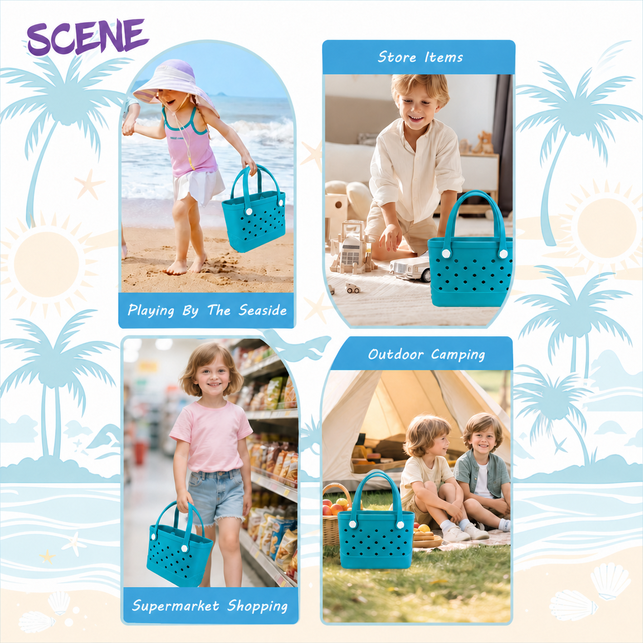 Waterproof Hexagon Mesh Beach Bag - Large Capacity Travel Storage Tote for Swimwear Towel Sunglasses - Lake Blue Small 28x21x11cm - Image 8
