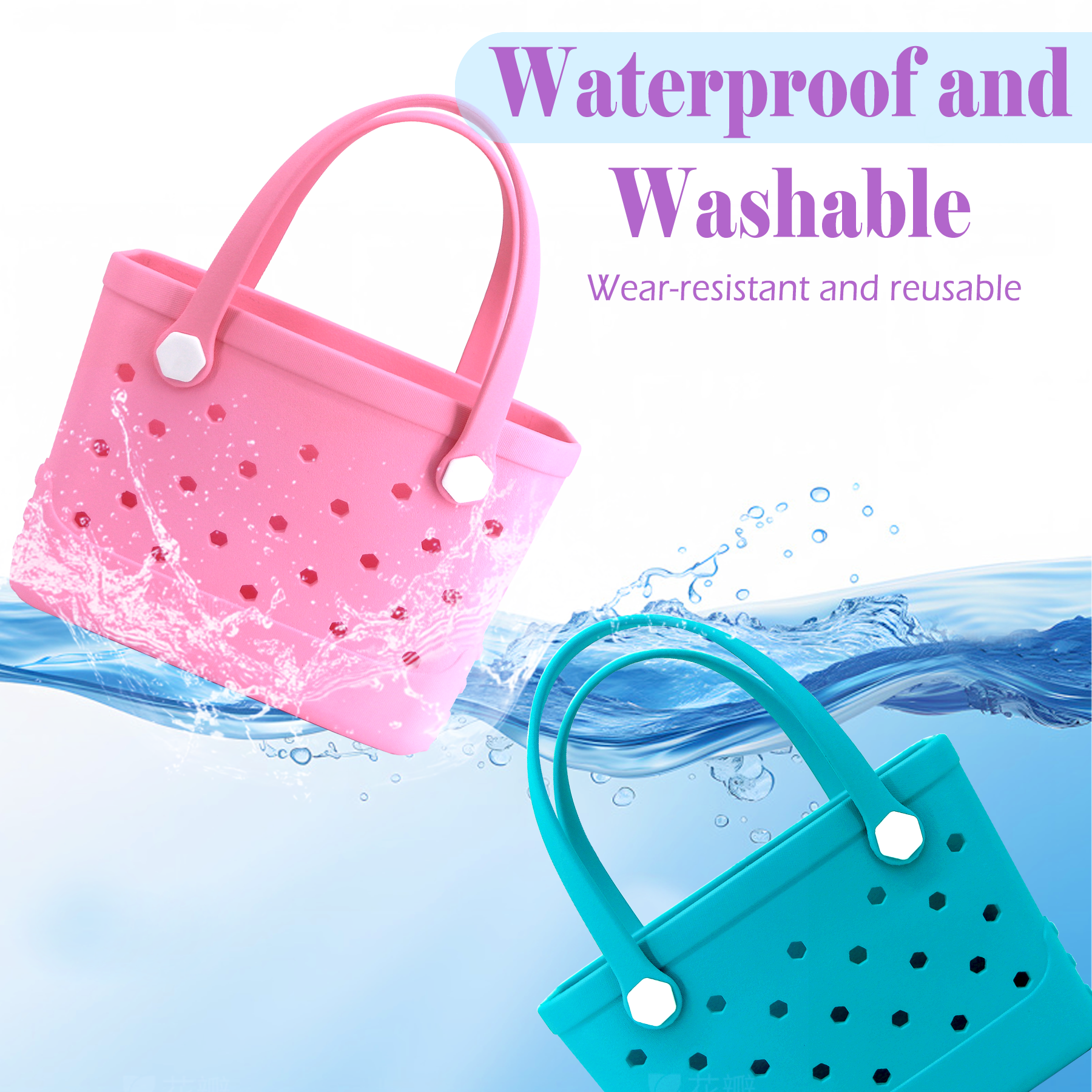 Waterproof Hexagon Mesh Beach Bag - Large Capacity Travel Storage Tote for Swimwear Towel Sunglasses - Pink Small 28x21x11cm - Image 2