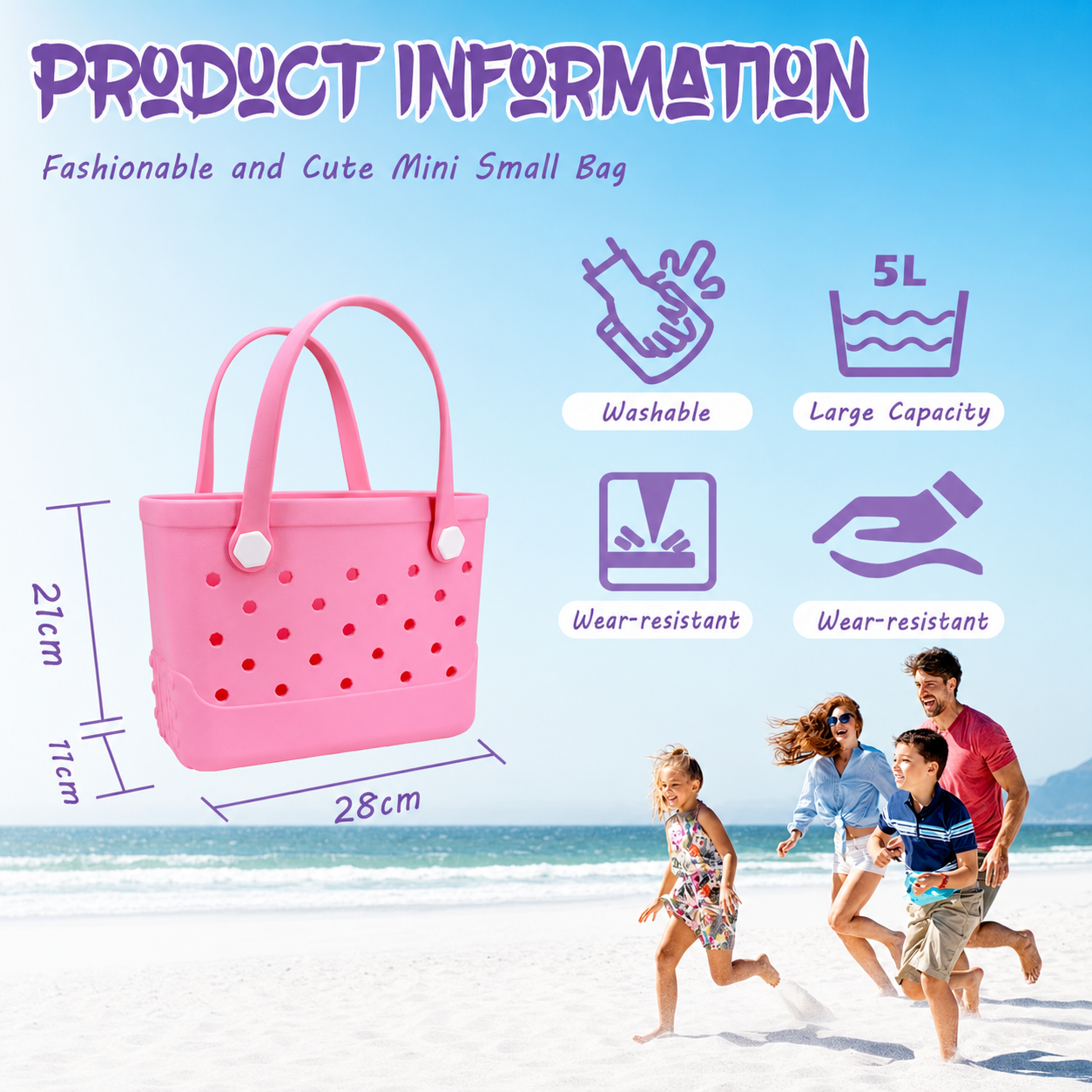 Waterproof Hexagon Mesh Beach Bag - Large Capacity Travel Storage Tote for Swimwear Towel Sunglasses - Pink Small 28x21x11cm - Image 6