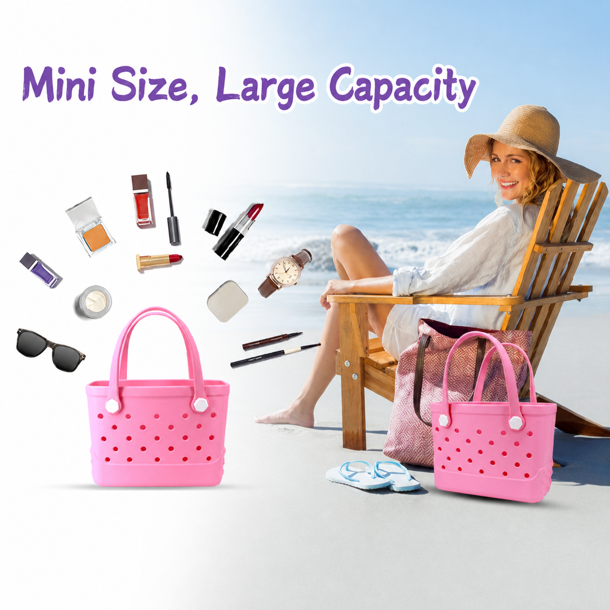 Waterproof Hexagon Mesh Beach Bag - Large Capacity Travel Storage Tote for Swimwear Towel Sunglasses - Pink Small 28x21x11cm - Image 7