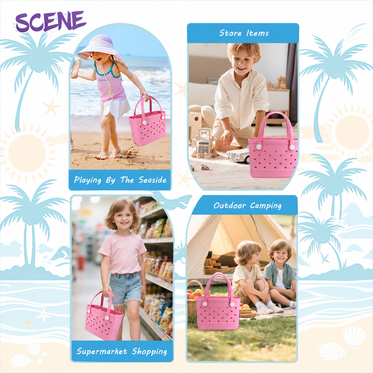 Waterproof Hexagon Mesh Beach Bag - Large Capacity Travel Storage Tote for Swimwear Towel Sunglasses - Pink Small 28x21x11cm - Image 8