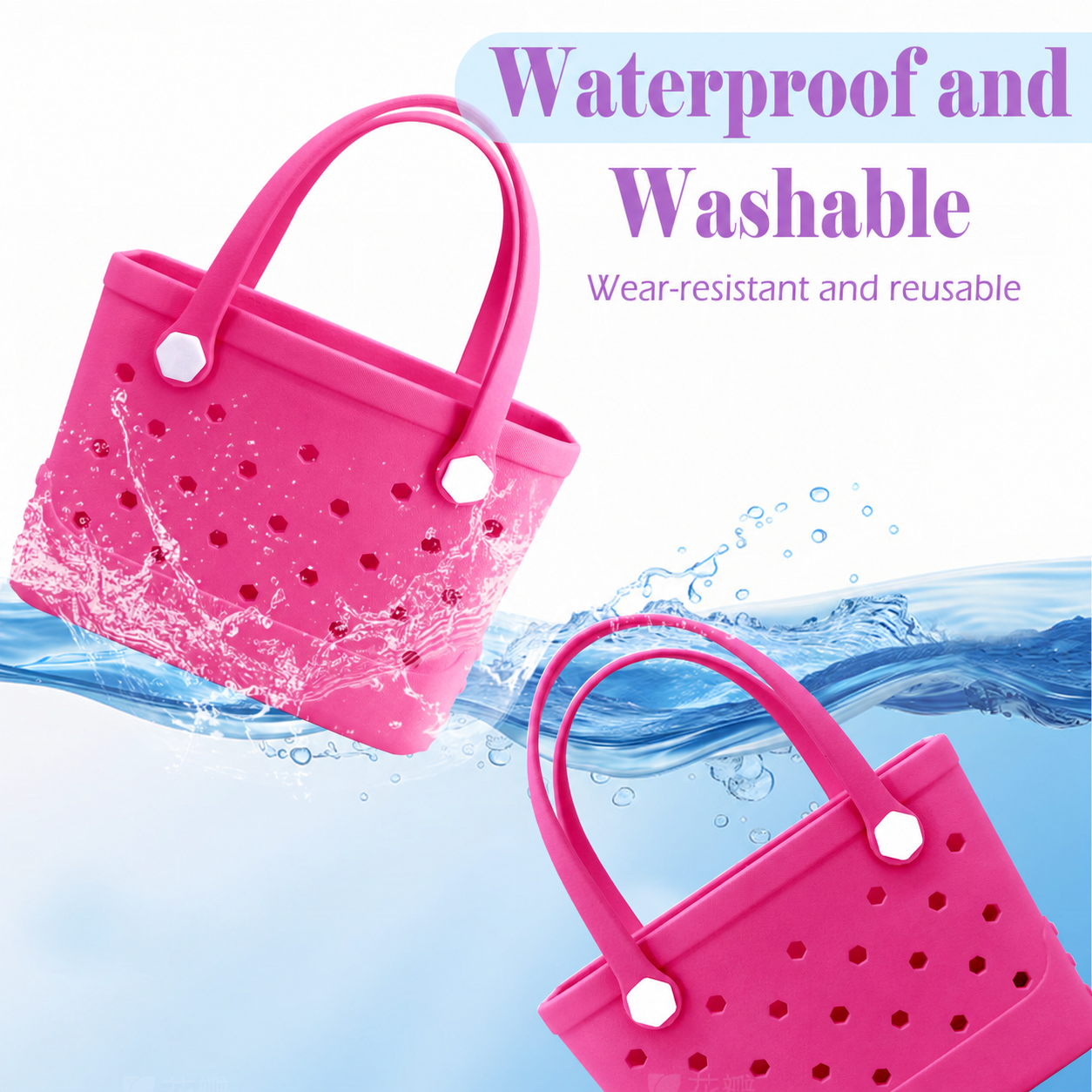 Waterproof Hexagon Mesh Beach Bag - Large Capacity Travel Storage Tote for Swimwear Towel Sunglasses - Rose Red Small 28x21x11cm - Image 2