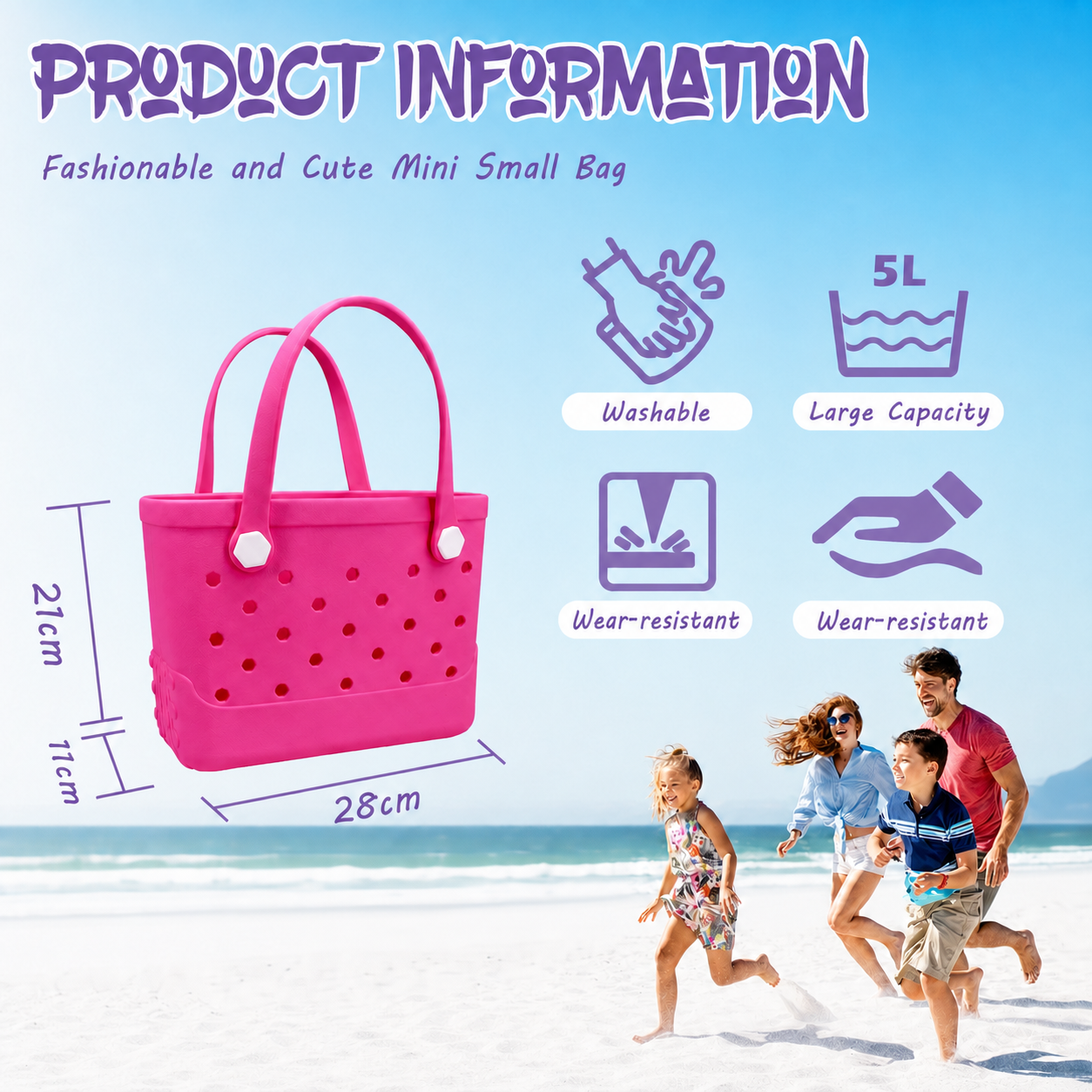Waterproof Hexagon Mesh Beach Bag - Large Capacity Travel Storage Tote for Swimwear Towel Sunglasses - Rose Red Small 28x21x11cm - Image 6