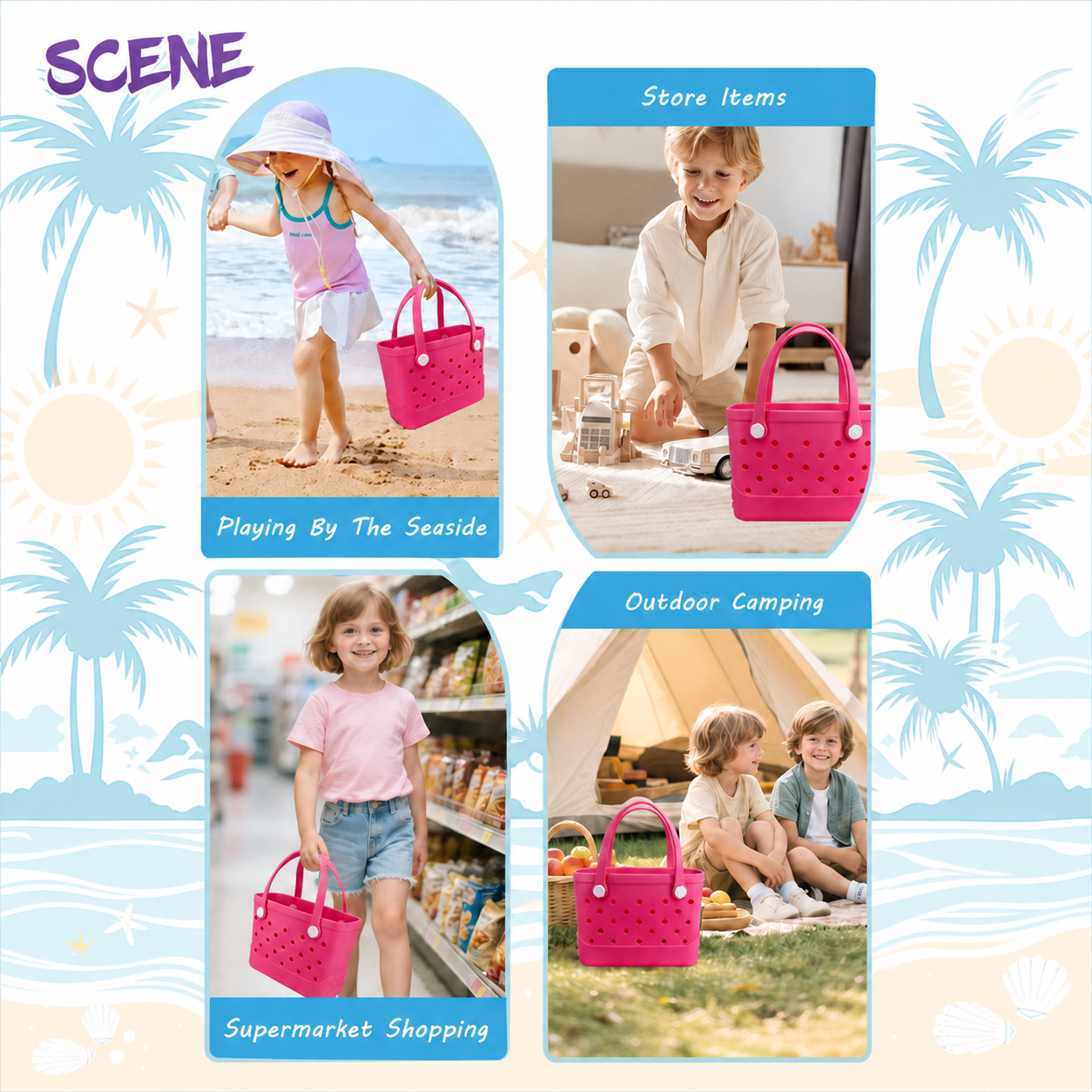 Waterproof Hexagon Mesh Beach Bag - Large Capacity Travel Storage Tote for Swimwear Towel Sunglasses - Rose Red Small 28x21x11cm - Image 8