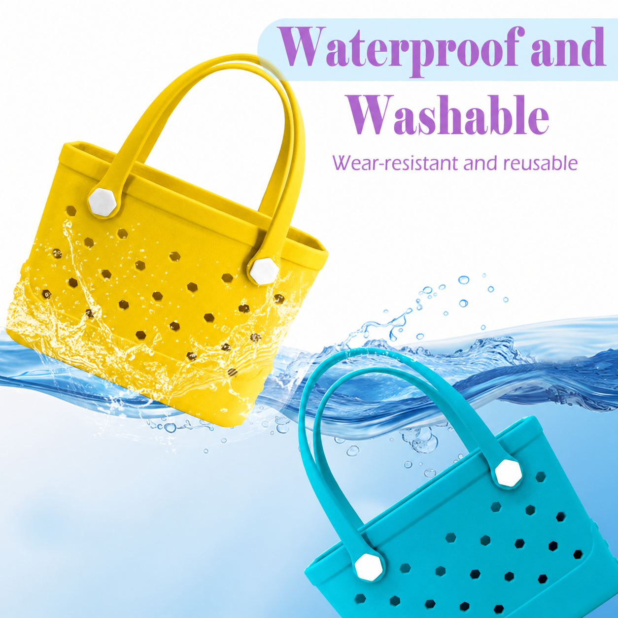Waterproof Hexagon Mesh Beach Bag - Large Capacity Travel Storage Tote for Swimwear Towel Sunglasses - Yellow Small 28x21x11cm - Image 2