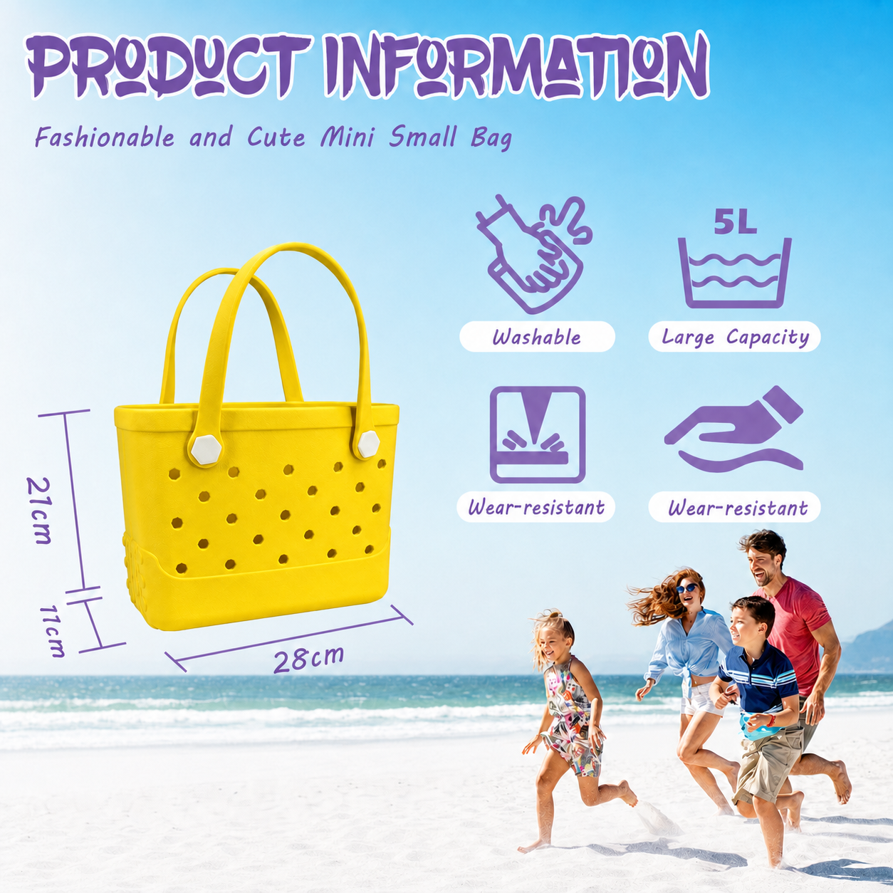 Waterproof Hexagon Mesh Beach Bag - Large Capacity Travel Storage Tote for Swimwear Towel Sunglasses - Yellow Small 28x21x11cm - Image 6