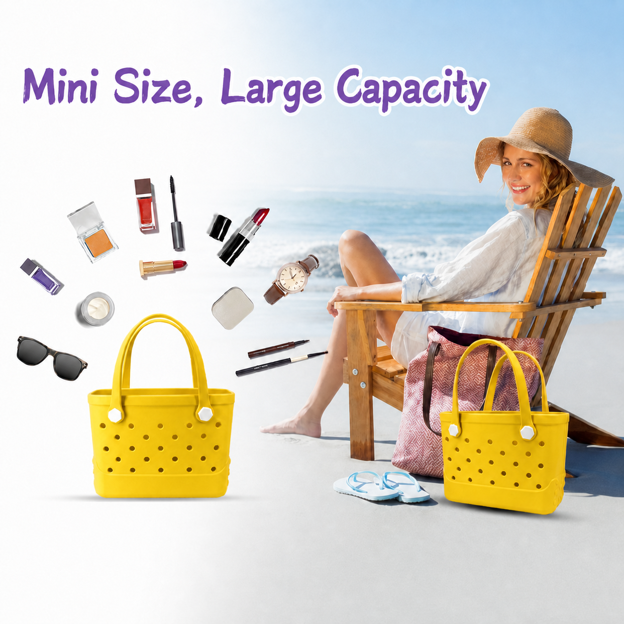 Waterproof Hexagon Mesh Beach Bag - Large Capacity Travel Storage Tote for Swimwear Towel Sunglasses - Yellow Small 28x21x11cm - Image 7