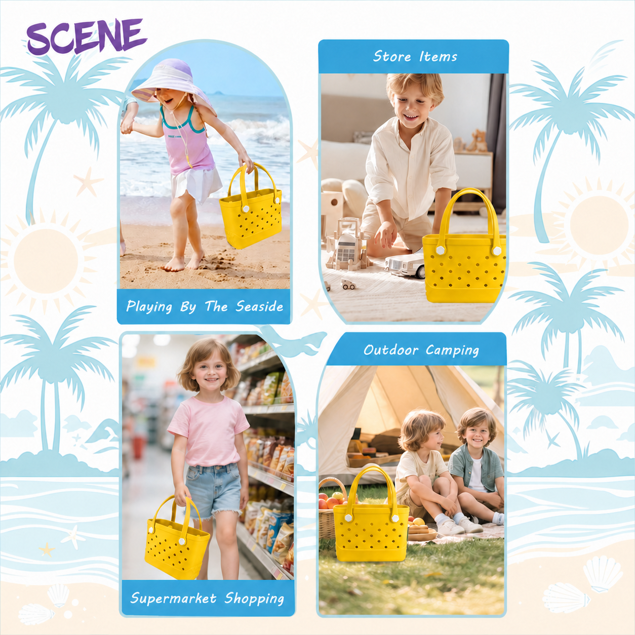 Waterproof Hexagon Mesh Beach Bag - Large Capacity Travel Storage Tote for Swimwear Towel Sunglasses - Yellow Small 28x21x11cm - Image 8