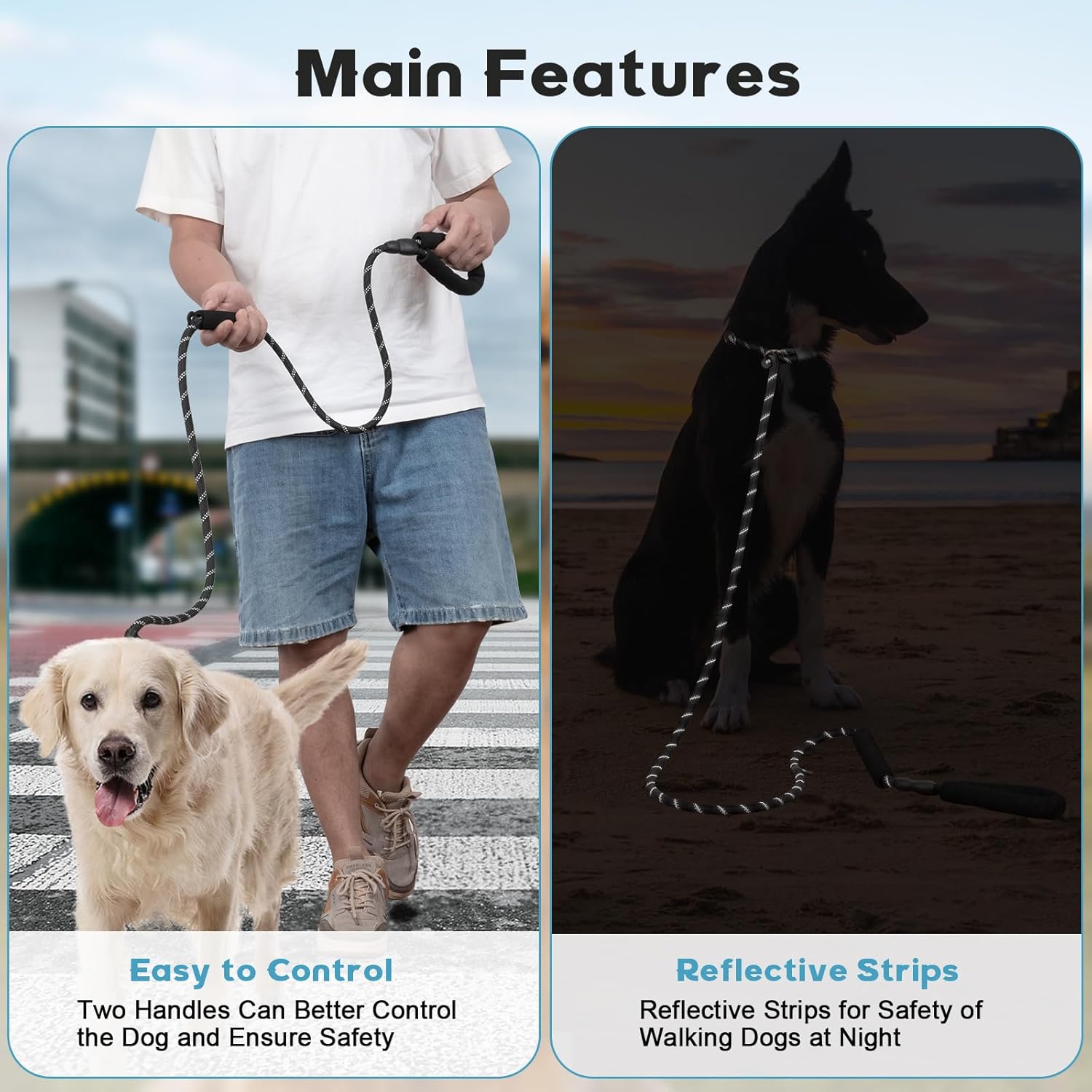 Dog Leash 6 FT with Comfortable Padded Handle, Training Loop Leash with Highly Reflective Threading for Medium Dogs, Black - Image 4