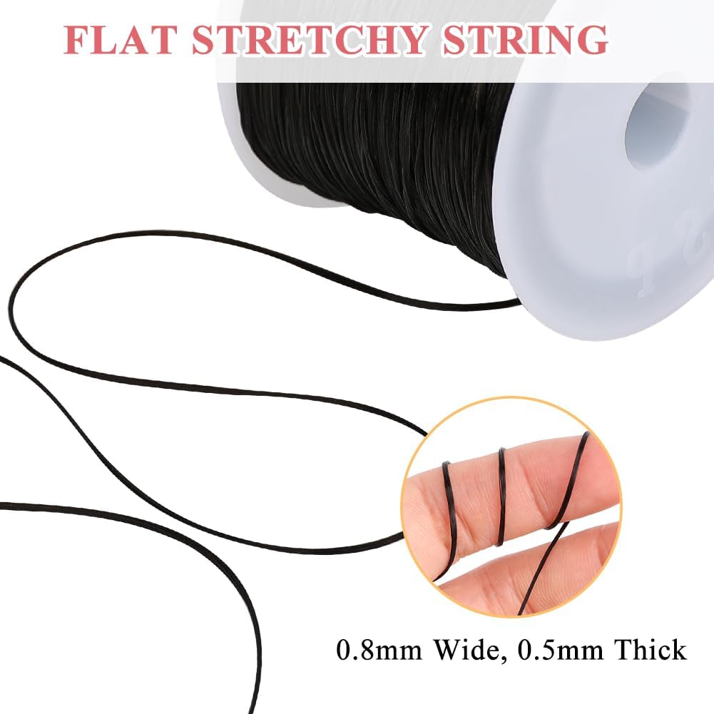 0.8mm Flat Stretchy Bracelet String, 2 Rolls 328 Feet Elastic String Bead Cord for Bracelets, Necklaces, Jewelry Making Supplies (Black, White) - Image 2