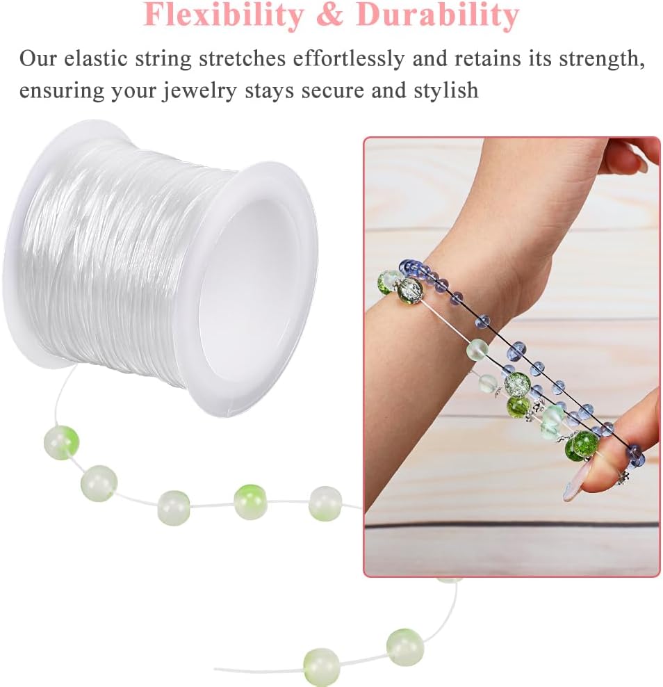 0.8mm Flat Stretchy Bracelet String, 2 Rolls 328 Feet Elastic String Bead Cord for Bracelets, Necklaces, Jewelry Making Supplies (Black, White) - Image 3