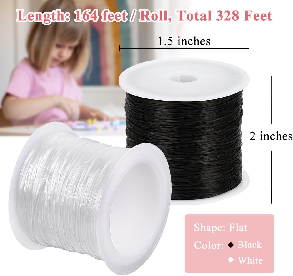 0.8mm Flat Stretchy Bracelet String, 2 Rolls 328 Feet Elastic String Bead Cord for Bracelets, Necklaces, Jewelry Making Supplies (Black, White) - Image 7