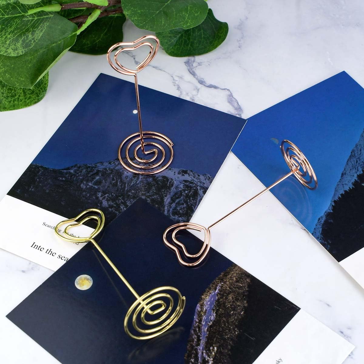 10 Pcs Heart Shaped Table Number Stand and Place Card Holder - Mini Wire Picture Photo Clips for Centerpieces, Wedding Party, Memo, Menu Stands (Gold + Rose Gold) - Image 4