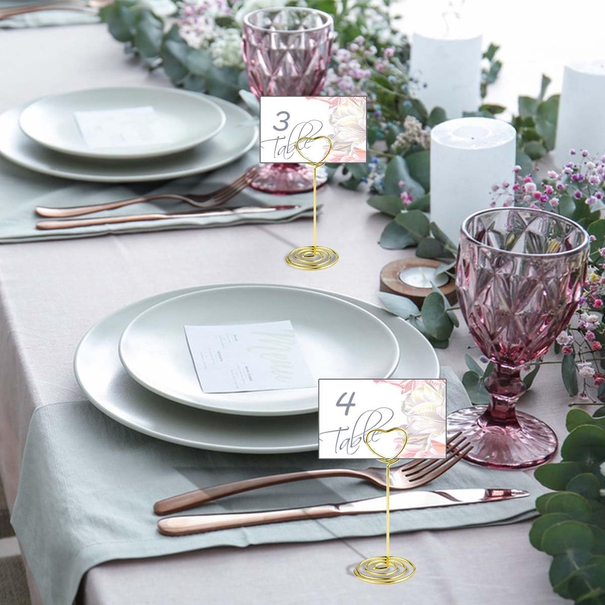 10 Pcs Heart Shaped Table Number Stand and Place Card Holder - Mini Wire Picture Photo Clips for Centerpieces, Wedding Party, Memo, Menu Stands (Gold + Rose Gold) - Image 5
