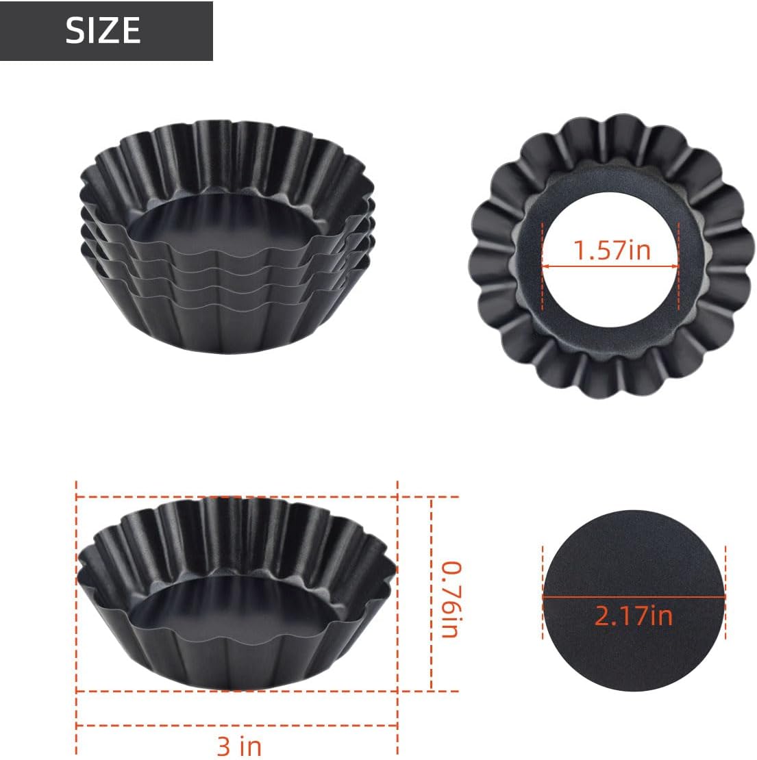 4 Pack Tart Pans Tortilla Pan Set Mini Molds Carbon Steel Taco Shell for Baking 3 Inch Salad Bowl Maker with Removable Bottom NonStick Fluted Side Quiche Cakes Pies (Black) - Image 2