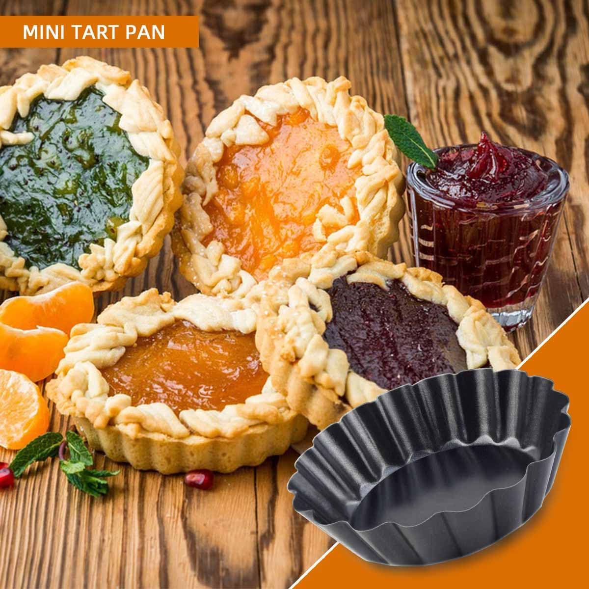 4 Pack Tart Pans Tortilla Pan Set Mini Molds Carbon Steel Taco Shell for Baking 3 Inch Salad Bowl Maker with Removable Bottom NonStick Fluted Side Quiche Cakes Pies (Black) - Image 5