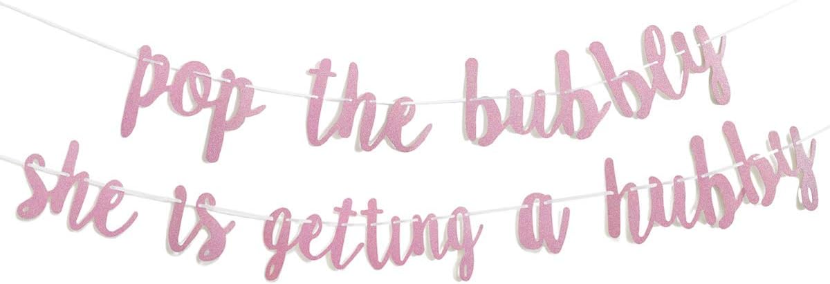 Bachelorette Party Decorations Glitter Rose Gold Pop The Bubbly She is Getting A Hubby Banner Bridal Shower Engagement Wedding Girls Night Out Hen Supplies Golden Photo Props - Image 1