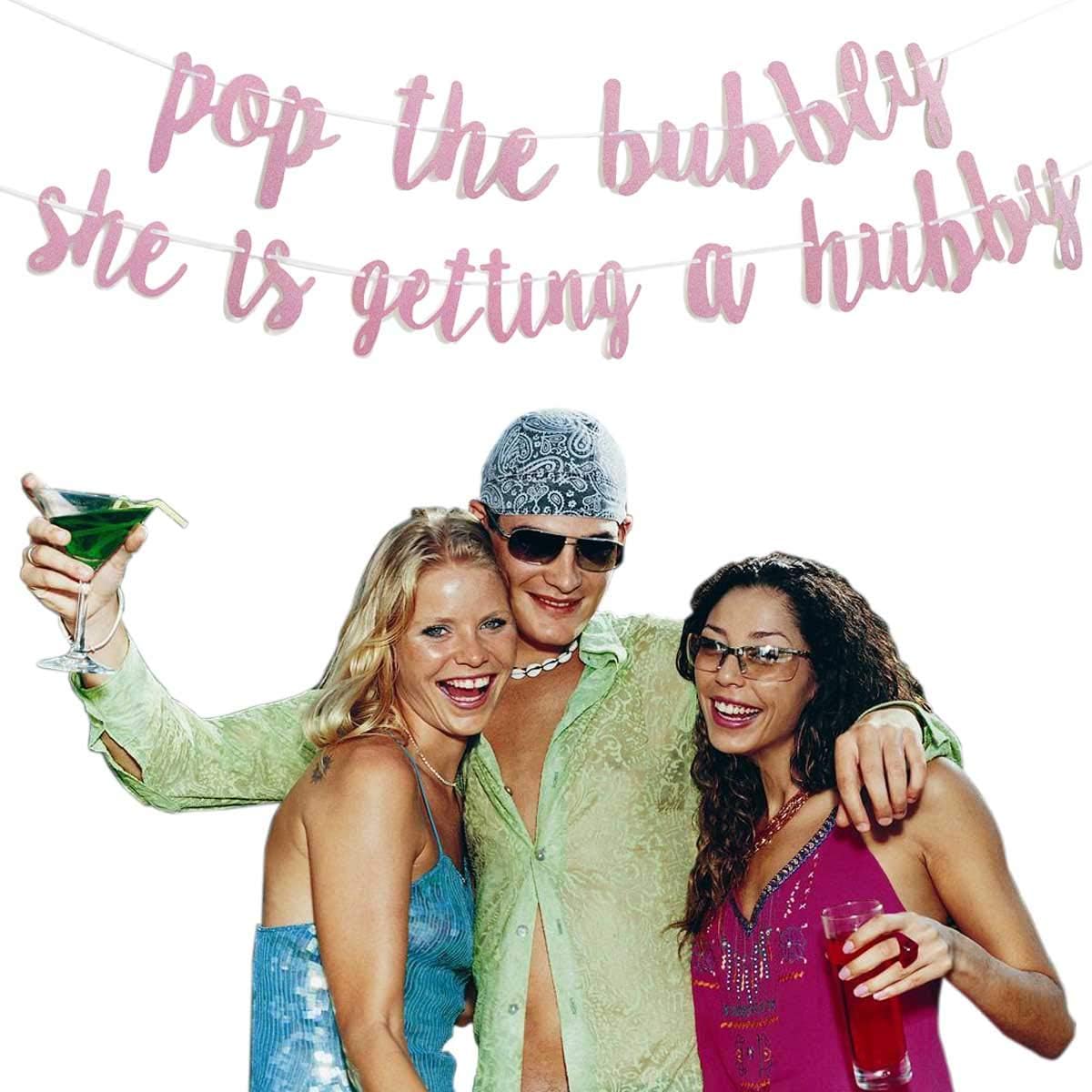 Bachelorette Party Decorations Glitter Rose Gold Pop The Bubbly She is Getting A Hubby Banner Bridal Shower Engagement Wedding Girls Night Out Hen Supplies Golden Photo Props - Image 5