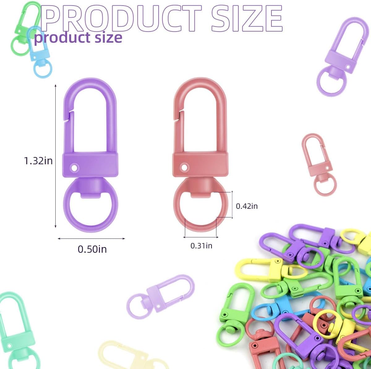 36 Pcs 6 Colors Metal Swivel Lobster Claw Clasps with Key Rings Keychain Lanyards Trigger Snap Hooks Strap for Chain Findings Crafts Connector Jewelry Making DIY Accessories Bag - Image 2