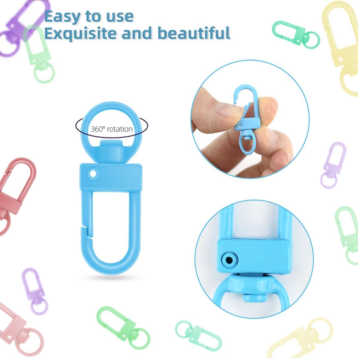36 Pcs 6 Colors Metal Swivel Lobster Claw Clasps with Key Rings Keychain Lanyards Trigger Snap Hooks Strap for Chain Findings Crafts Connector Jewelry Making DIY Accessories Bag - Image 3