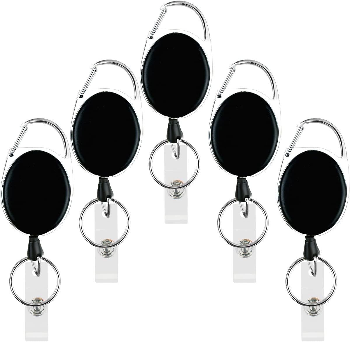 5 Pack Heavy Duty Retractable Badge Reel Id Card Holder with Clip and Key Ring Carabiner Keychain Belt Black Vertical Reels Holders for Nurse Doctor Office Worker Specialist Clear Name - Image 1