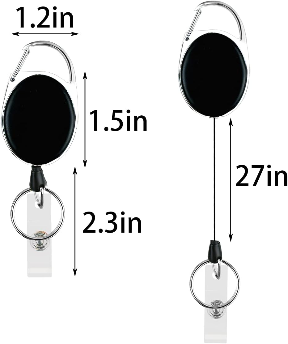 5 Pack Heavy Duty Retractable Badge Reel Id Card Holder with Clip and Key Ring Carabiner Keychain Belt Black Vertical Reels Holders for Nurse Doctor Office Worker Specialist Clear Name - Image 2