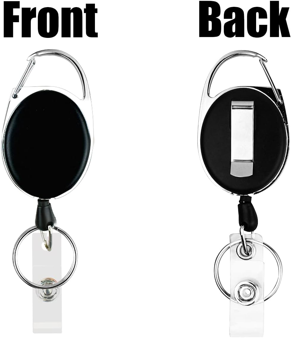 5 Pack Heavy Duty Retractable Badge Reel Id Card Holder with Clip and Key Ring Carabiner Keychain Belt Black Vertical Reels Holders for Nurse Doctor Office Worker Specialist Clear Name - Image 6