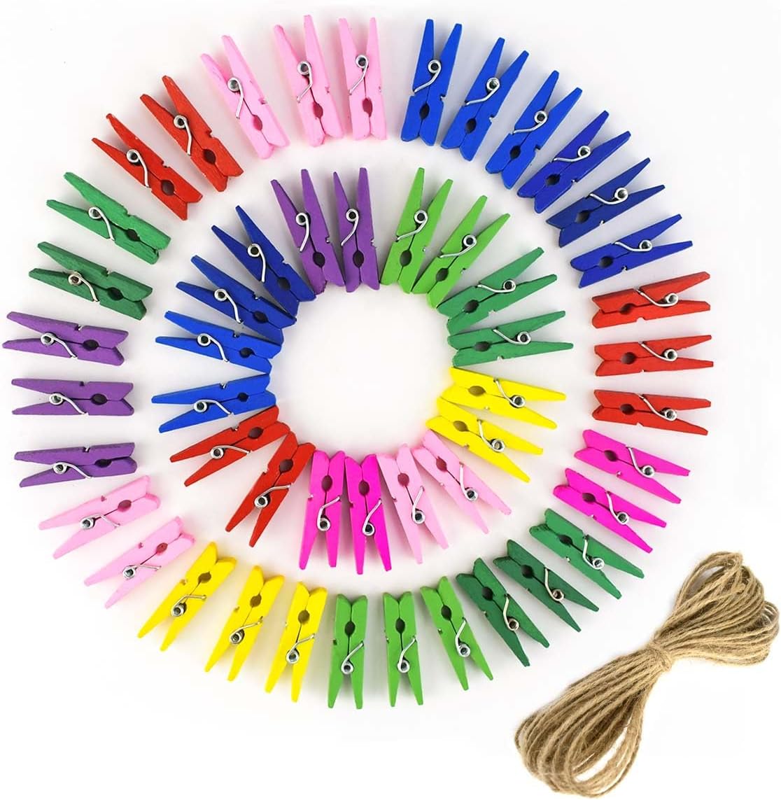 150 Pieces Mini Wall Clips Tapestry for Photo Picture Hanging Craft Office Home Poster Paper Flag Hangers Strong Springs Small Clothes Pin Natural Wooden Clothespins with Line Command - Image 1