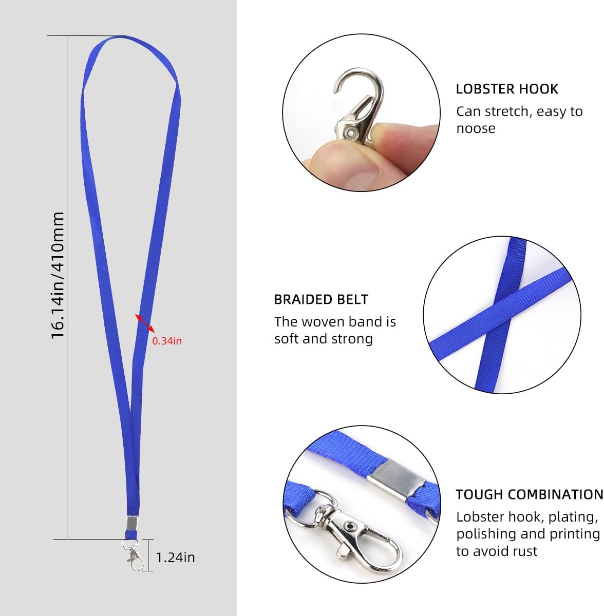 Premium Bulk Navy Blue Lanyards - 17.38 Inch Flat with Clip Swivel Hook Detachable Buckle (20 Pack) - Image 2