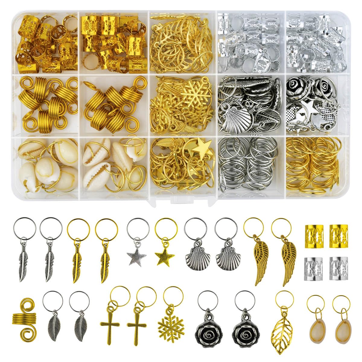 220Pcs Hair Beads Jewelry Braid Accessories Clips Dreadlocks Braiding Cuffs Metal Coils Rings Women Butterfly Gold Jewels Pendants Charms Decoration - Image 1