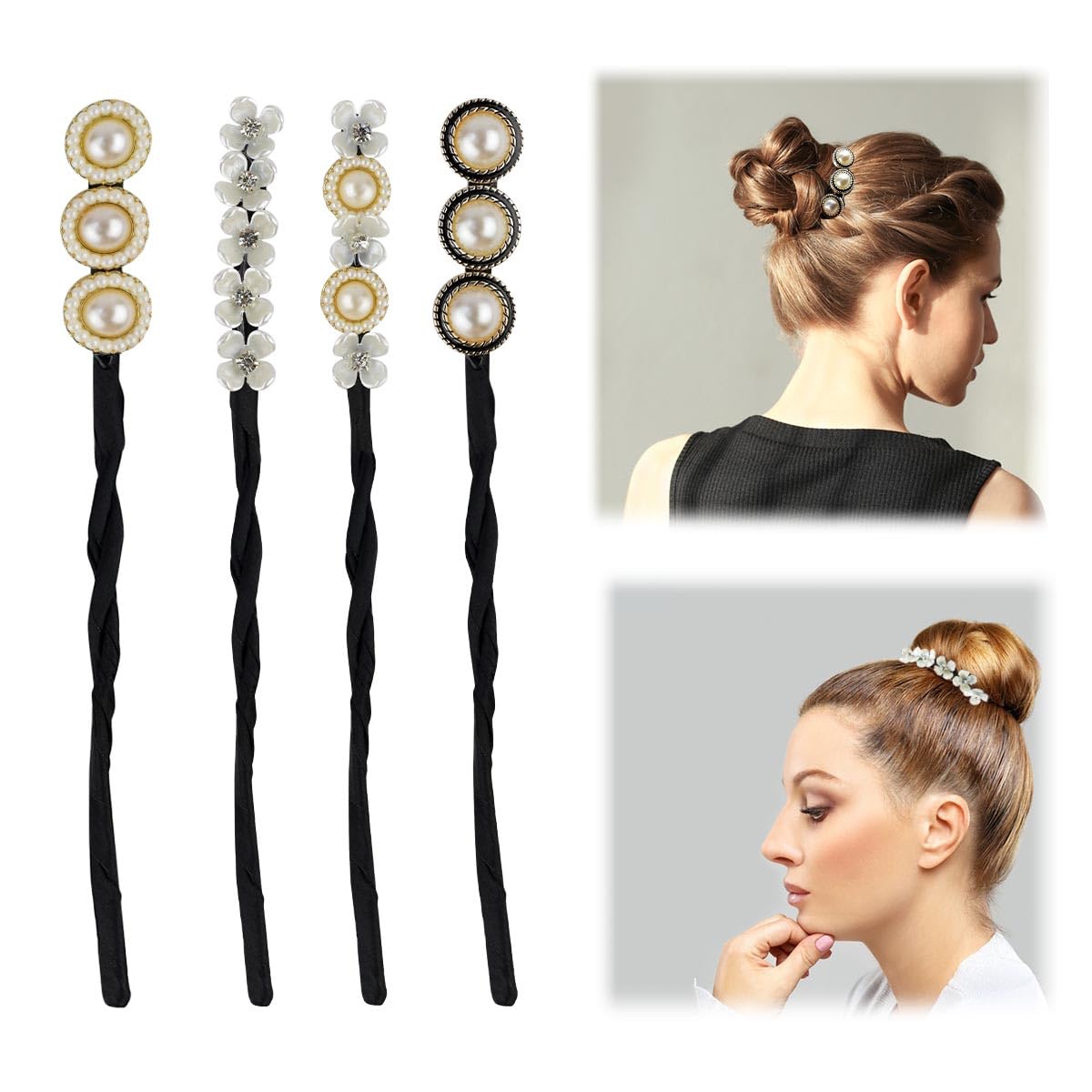 Petluno 4PCS Hair Bun Maker Donut Dacron Iron Resin Material - Lazy Curler for Women Girl Styling Accessories French Hairstyle Twist Tool Black Color - Image 1
