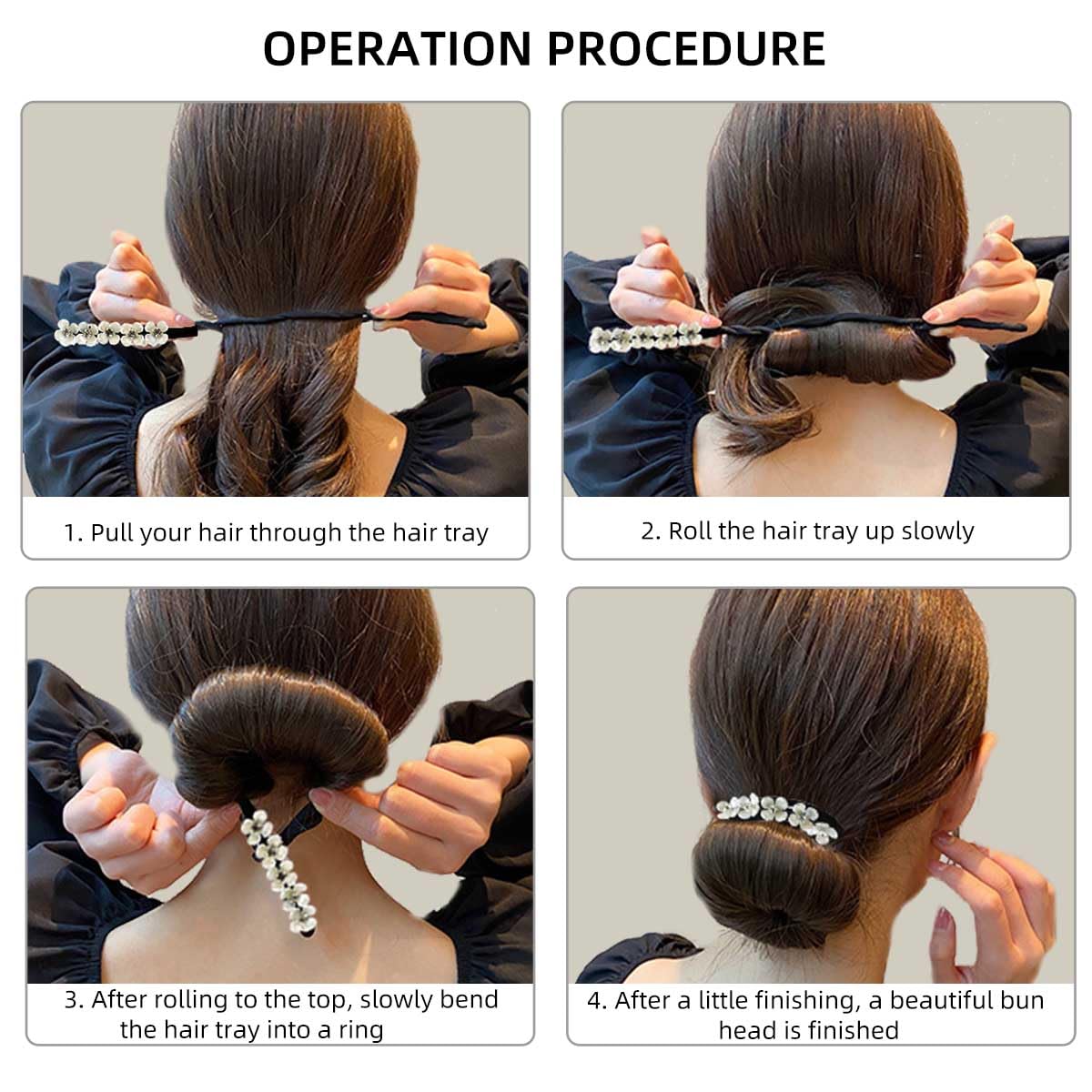 Petluno 4PCS Hair Bun Maker Donut Dacron Iron Resin Material - Lazy Curler for Women Girl Styling Accessories French Hairstyle Twist Tool Black Color - Image 5