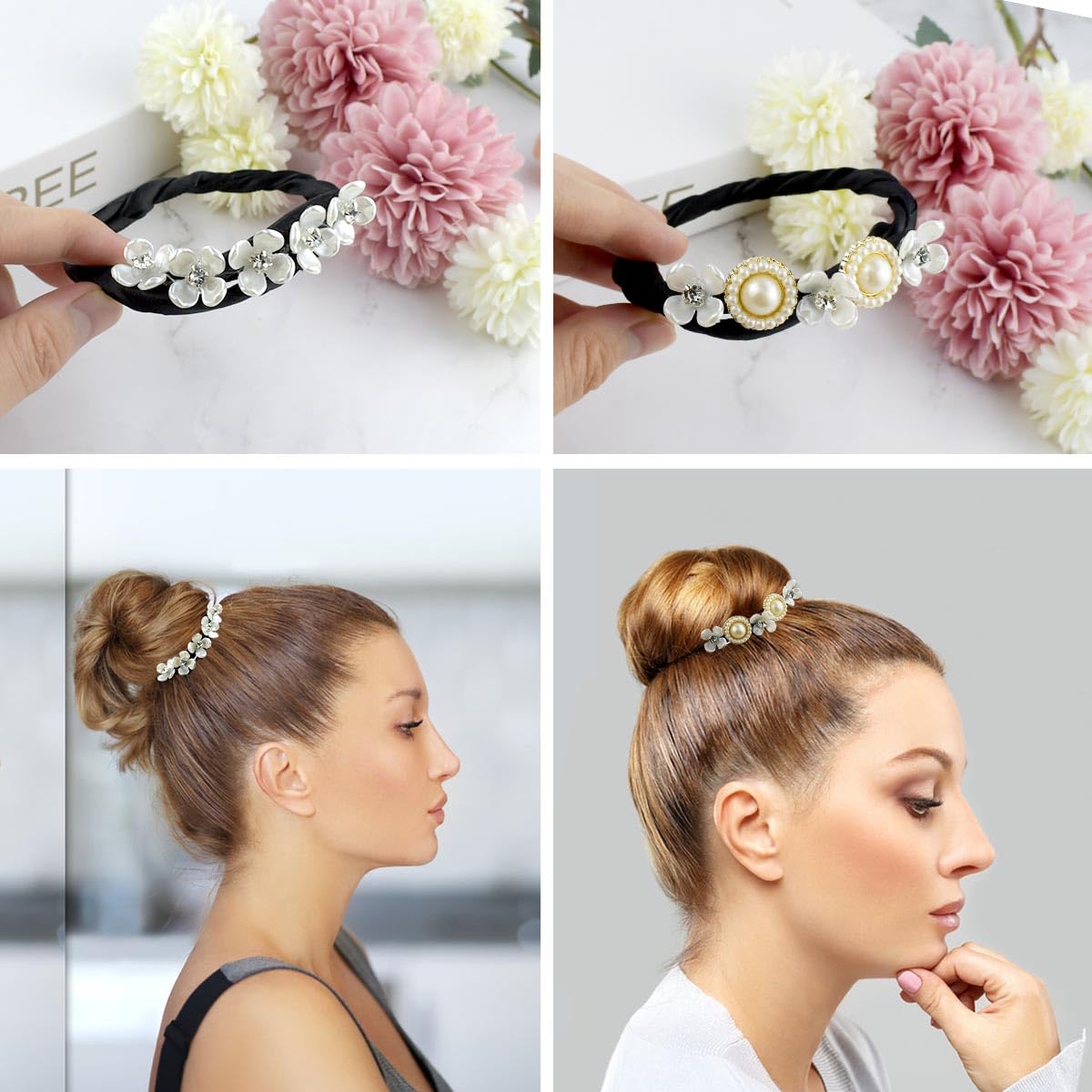 Petluno 4PCS Hair Bun Maker Donut Dacron Iron Resin Material - Lazy Curler for Women Girl Styling Accessories French Hairstyle Twist Tool Black Color - Image 6