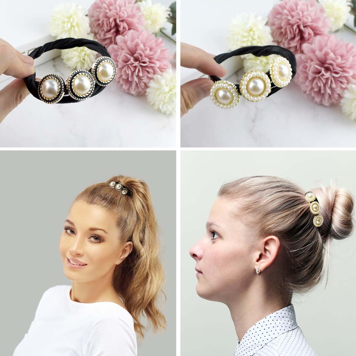 Petluno 4PCS Hair Bun Maker Donut Dacron Iron Resin Material - Lazy Curler for Women Girl Styling Accessories French Hairstyle Twist Tool Black Color - Image 7
