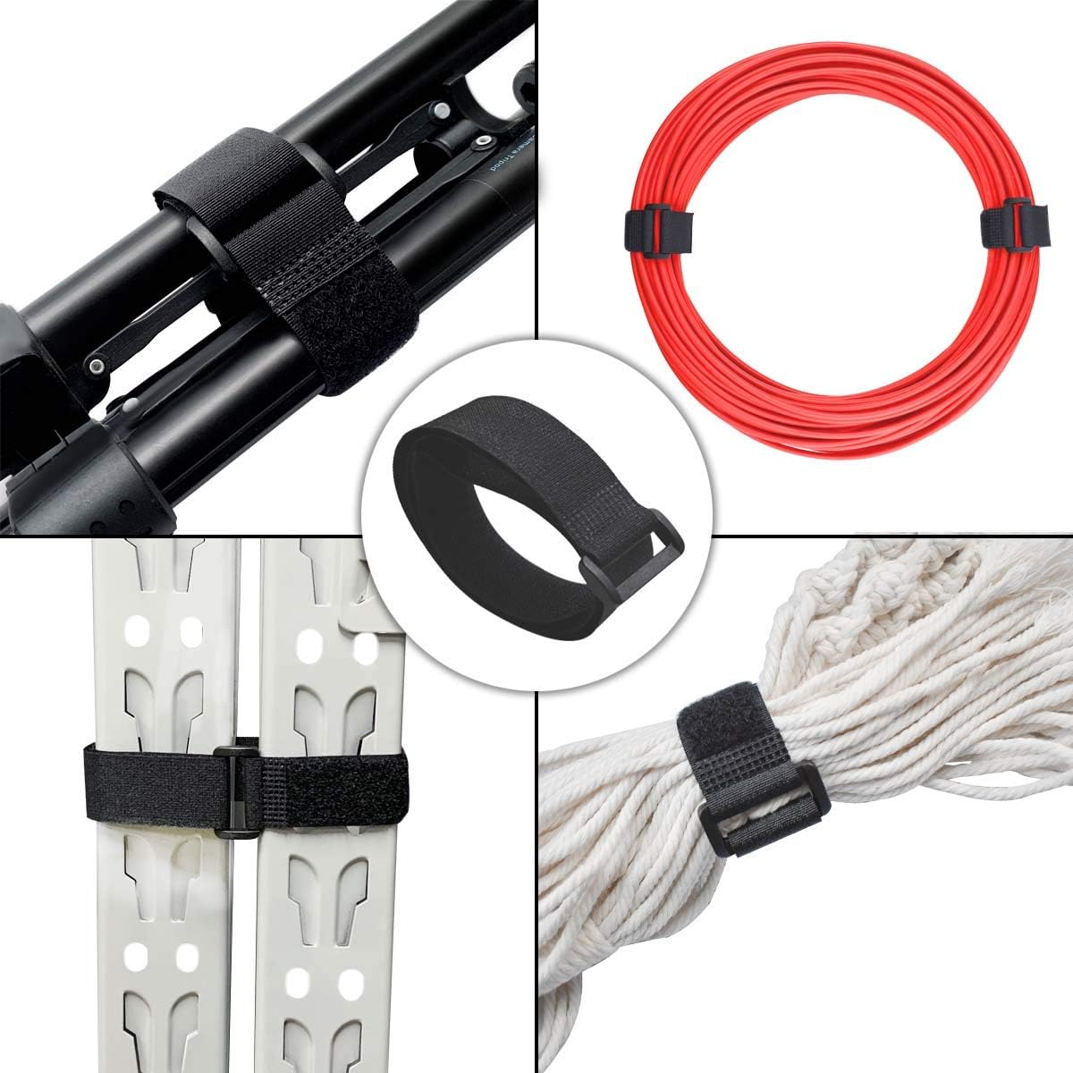 20 Pack Reusable Cinch Straps Fastening Cable Nylon Hook and Loop Ties Down Multipurpose Securing Adjustable Tie Organizer to Keep Home Office from Tangled Cords (Black) - Image 4