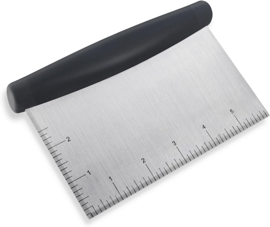 Plastic Bread Scraper Dough Cutter with Measuring Scale Multipurpose Bench Kitchen Tool Pastry for Cake Baking Food Pizza Stainless Steel and Chopper Knife (Black) - Image 1