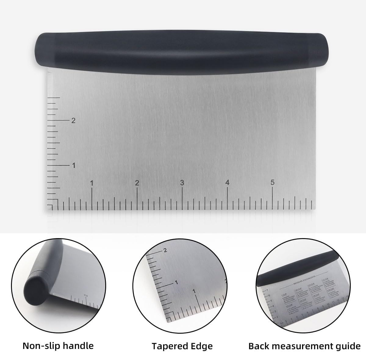 Plastic Bread Scraper Dough Cutter with Measuring Scale Multipurpose Bench Kitchen Tool Pastry for Cake Baking Food Pizza Stainless Steel and Chopper Knife (Black) - Image 3